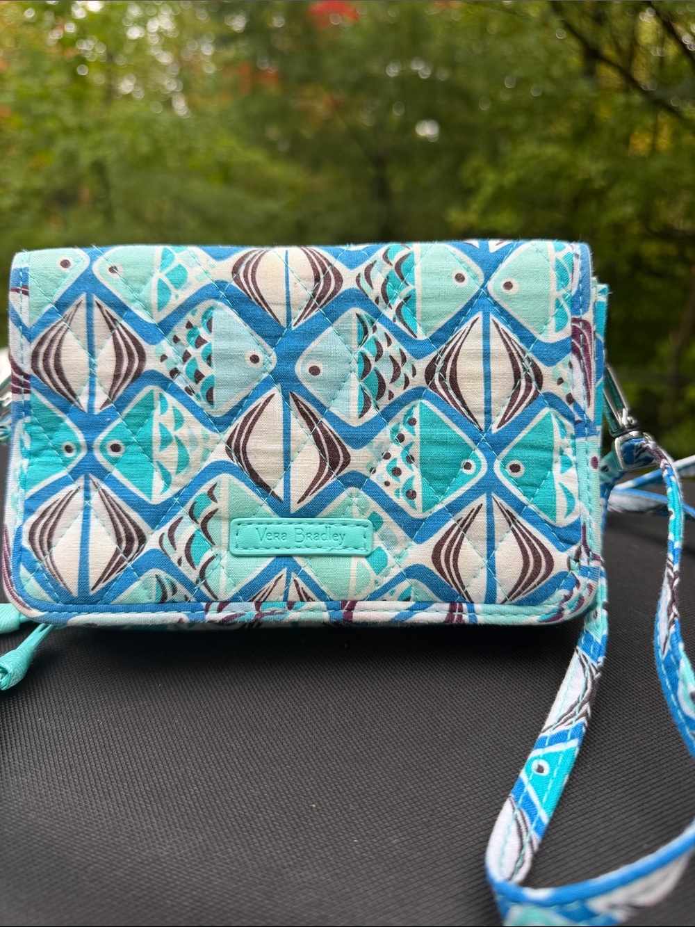 Vera Bradley Turquoise & Aqua Fish Quilted Crossbody Wallet